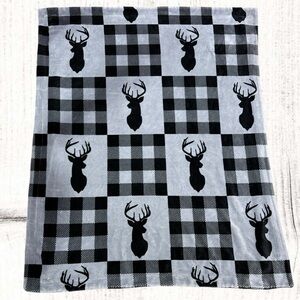 Reversible Deer Buck Throw Blanket | Plaid & Antler Print | Like New
